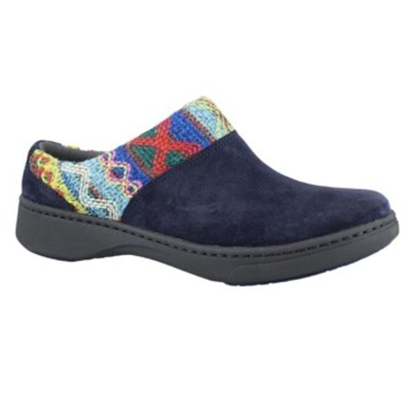 Dansko Brittany Slip On Embroidered Clog Womens Size 37 US 6.5 7 Navy Blue Boho - Picture 1 of 10